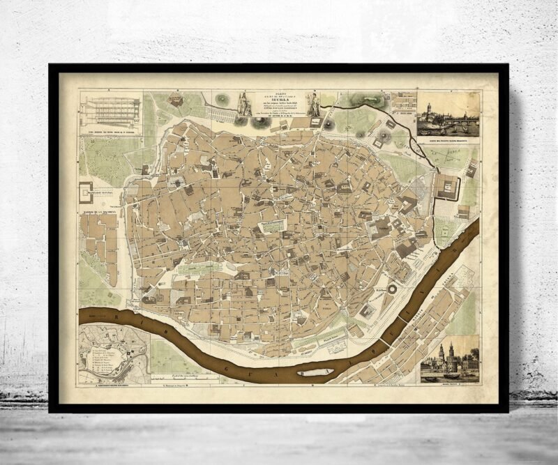 Old Map of Seville Sevilla Spain 1848 Vintage Map | Vintage Poster Wall Art Print | Map Gift | Anniversary gift | Housewarming Gift