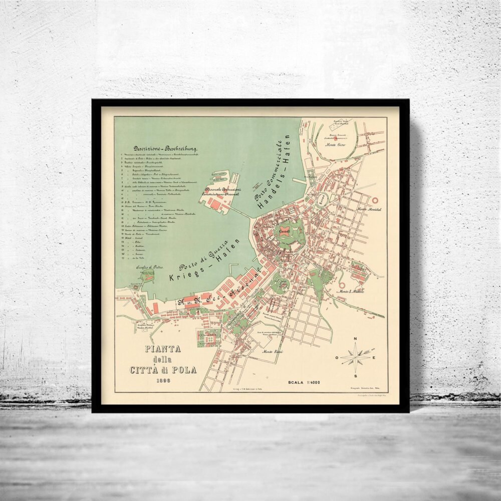 Old Map of Pola Pula 1898 Croatia Vintage Map | Vintage Poster Wall Art Print | Wall Map Print | Old Map Print | Map Gift| Housewarming Gift