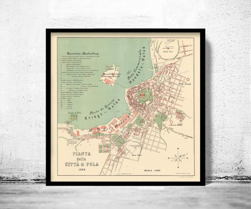 Old Map of Pola Pula 1898 Croatia Vintage Map | Vintage Poster Wall Art Print | Wall Map Print | Old Map Print | Map Gift| Housewarming Gift