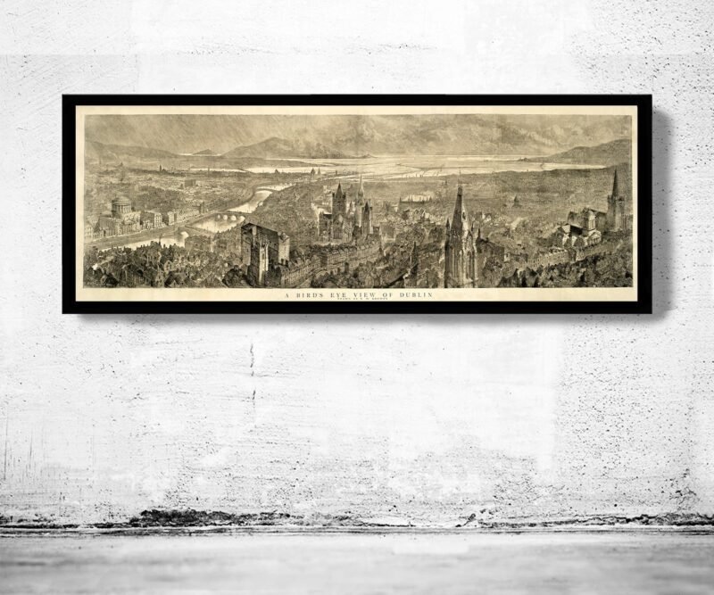 Old Dublin Panoramic View Ireland 1890 | Vintage Poster Wall Art Print | Wall Map Print | Old Map Print | Map Gift | Anniversary gift