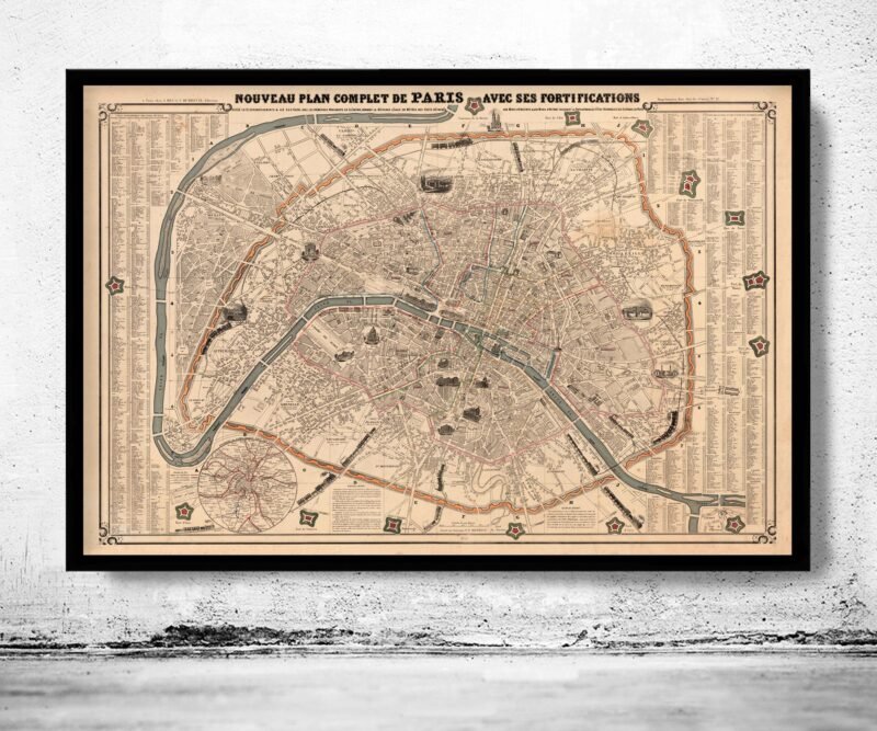 Old Map of Paris 1855 France Vintage Map | Vintage Poster Wall Art Print | Wall Map Print | Old Map Print | Map Gift | Anniversary gift