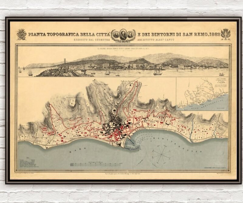 Old Map of San Remo 1882 SanRemo Italy Vintage Map | Vintage Poster Wall Art Print | Wall Map Print | Old Map Print | Map Gift