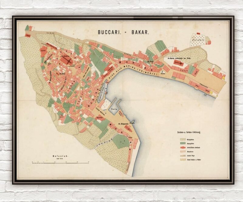 Old Map of Bakar 1861 Croatia Vintage Map | Vintage Poster Wall Art Print | Wall Map Print | Old Map Print | Map Gift | Anniversary gift