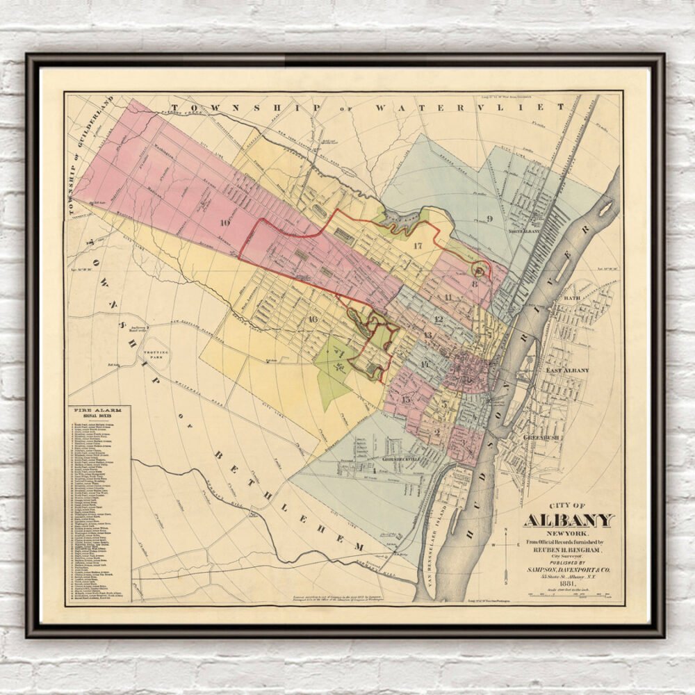 Old map of Albany New York Old Map 1881 | Vintage Poster Wall Art Print | Wall Map Print | Old Map Print | Map Gift | Anniversary gift