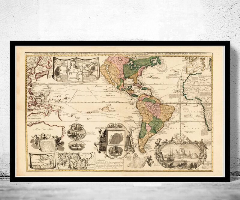 Beautiful World Map Vintage Atlas 1740 Mercator projection | World Map Gift World Map Print | Vintage World Map | World Map Wall Art