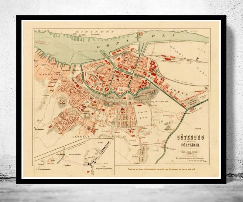 Old Map of Gothenburg Göteborg Sweden 1881 Vintage Map | Vintage Poster Wall Art Print | Wall Map Print | Old Map Print | Map Gift