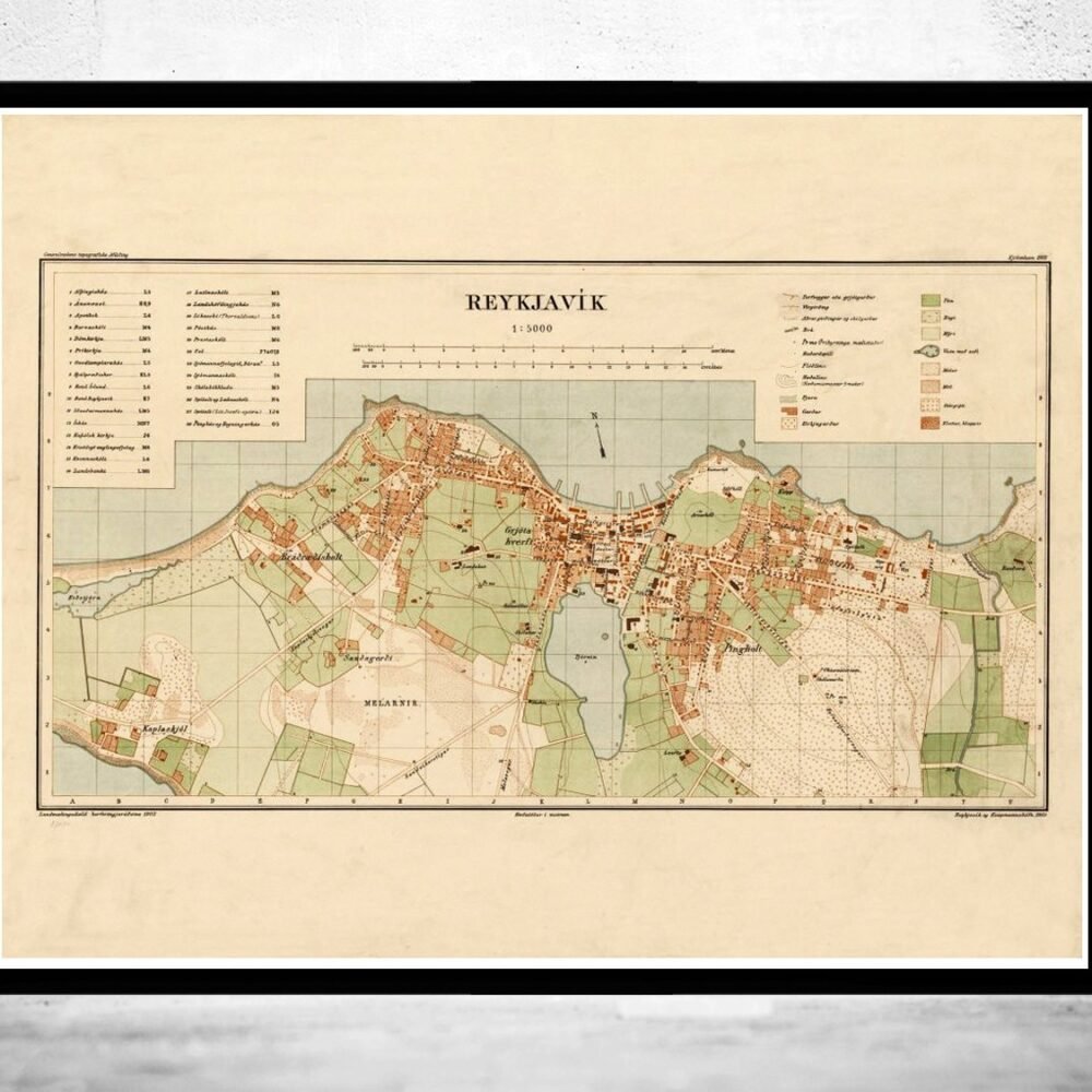 Old Map of Reykjavik Iceland islandia 1903 (2) Vintage map | Vintage Poster Wall Art Print | Wall Map Print | Old Map Print | Map Gift