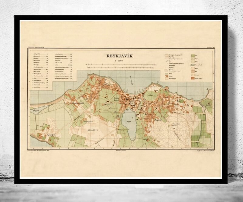 Old Map of Reykjavik Iceland islandia 1903 (2) Vintage map | Vintage Poster Wall Art Print | Wall Map Print | Old Map Print | Map Gift