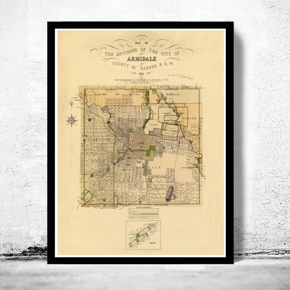 Old Map of Armidale City Australia 1881 Vintage Map | Vintage Poster Wall Art Print | Wall Map Print | Old Map Print | Map Gift