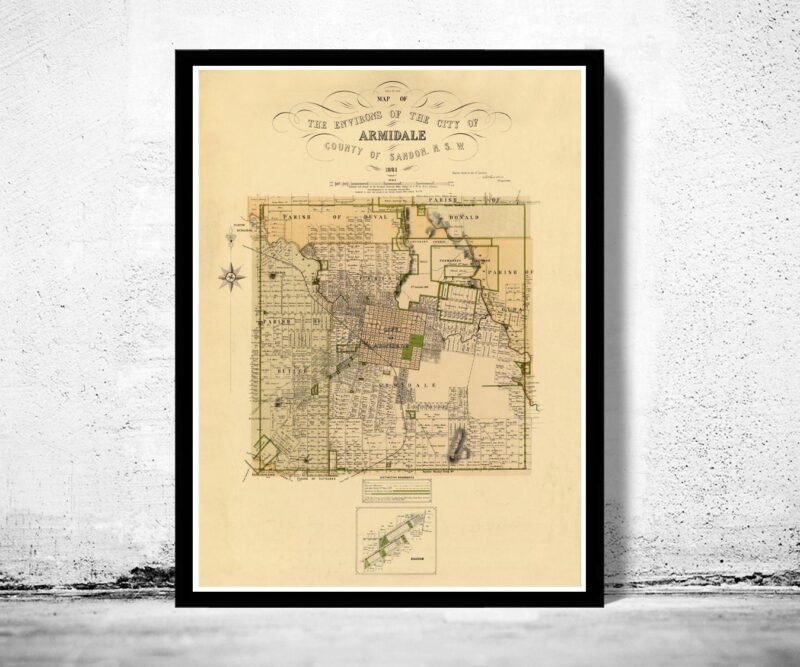 Old Map of Armidale City Australia 1881 Vintage Map | Vintage Poster Wall Art Print | Wall Map Print | Old Map Print | Map Gift