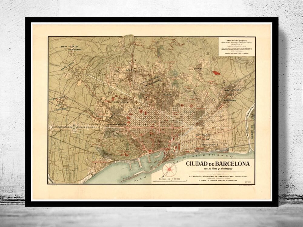 Old Map of Barcelona Catalunya 1900 Vintage Map of Barcelona | Vintage Poster Wall Art Print | Wall Map Print | Old Map Print | Map Gift