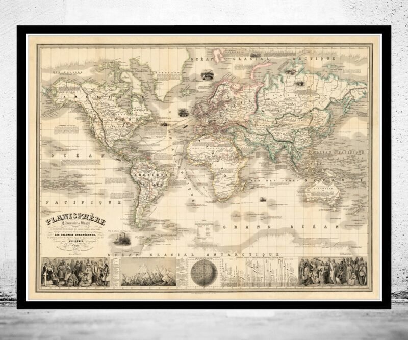 Old World Map 1853 Mercator Projection Vintage Map | World Map Gift World Map Print | Vintage World Map | World Map Wall Art | Map Gift