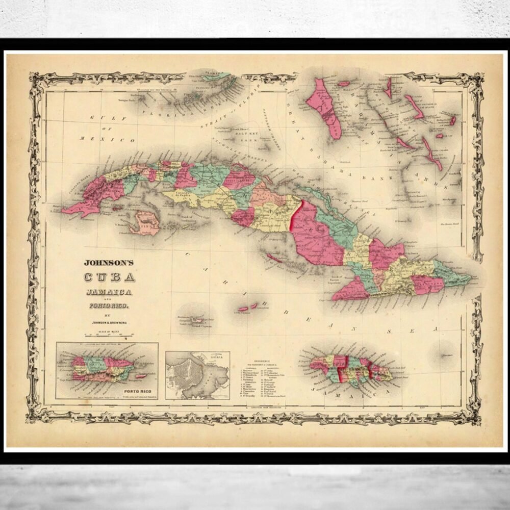 Old Map of Antilles Islands 1860 Cuba Jamaica Puerto Rico | Vintage Poster Wall Art Print | Wall Map Print | Old Map Print | Map Gift