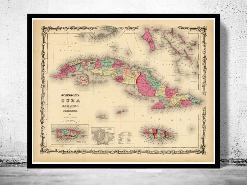 Old Map of Antilles Islands 1860 Cuba Jamaica Puerto Rico | Vintage Poster Wall Art Print | Wall Map Print | Old Map Print | Map Gift