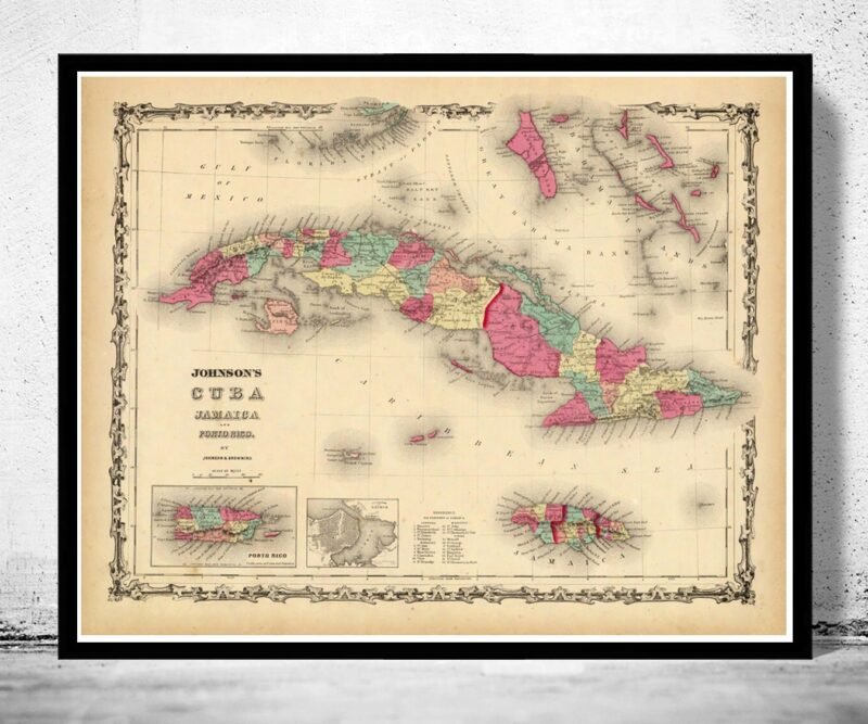 Old Map of Antilles Islands 1860 Cuba Jamaica Puerto Rico | Vintage Poster Wall Art Print | Wall Map Print | Old Map Print | Map Gift