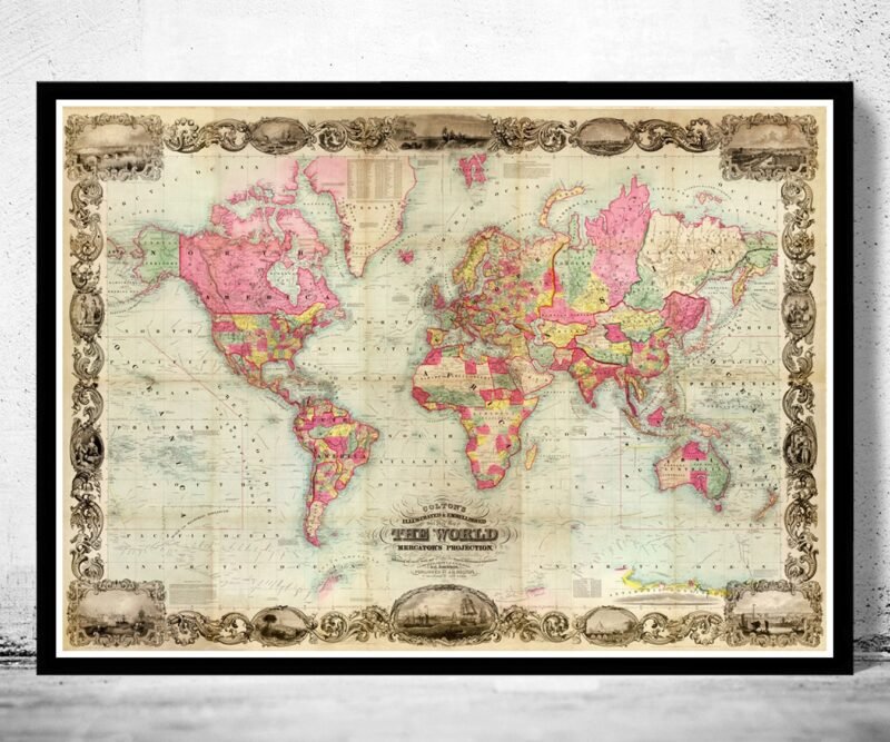 Old World Map 1854 Mercator Projection Vintage Map | World Map Gift World Map Print | Vintage World Map | World Map Wall Art | Map Gift