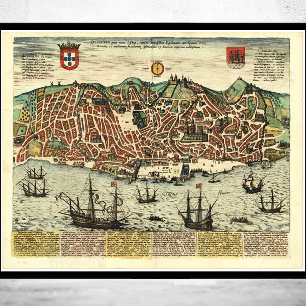 Old Map of Lisbon 1598 Lisboa Portugal Vintage MAp | Vintage Poster Wall Art Print | Wall Map Print | Old Map Print | Map Gift