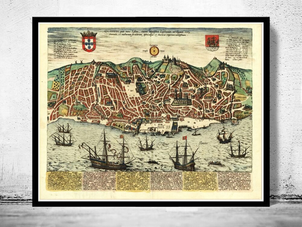 Old Map of Lisbon 1598 Lisboa Portugal Vintage MAp | Vintage Poster Wall Art Print | Wall Map Print | Old Map Print | Map Gift