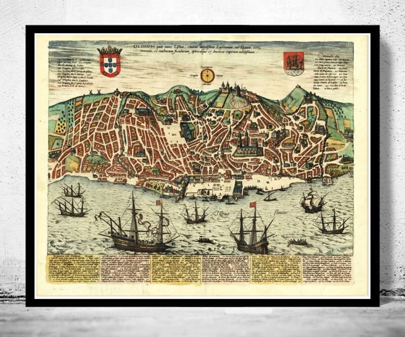 Old Map of Lisbon 1598 Lisboa Portugal Vintage MAp | Vintage Poster Wall Art Print | Wall Map Print | Old Map Print | Map Gift