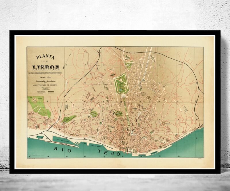 Old Map of Lisbon Portugal Mapa Antigo Lisboa 1890 Vintage Map | Vintage Poster Wall Art Print | Wall Map Print | Old Map Print | Map Gift