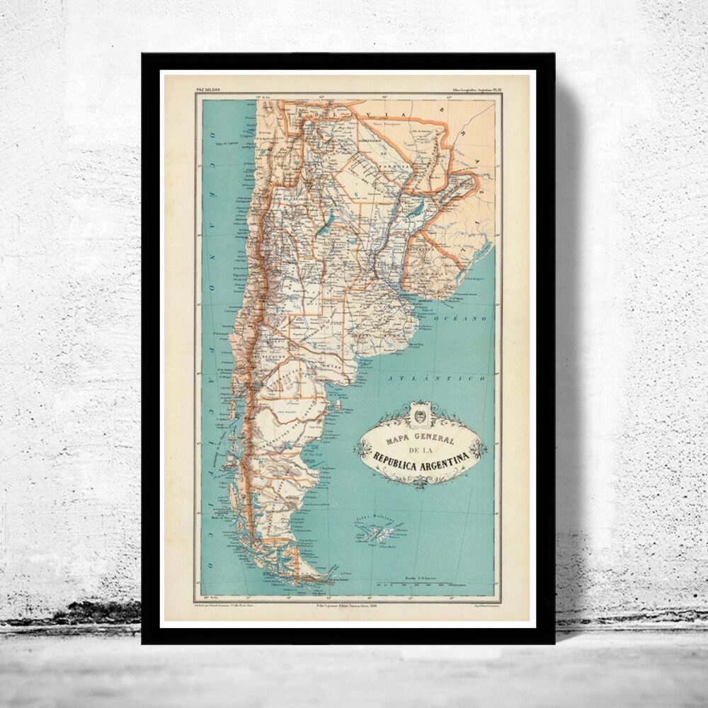 Old Map Argentina 1888 Vintage Map | Vintage Poster Wall Art Print | Wall Map Print | Old Map Print | Map Gift | Anniversary gift