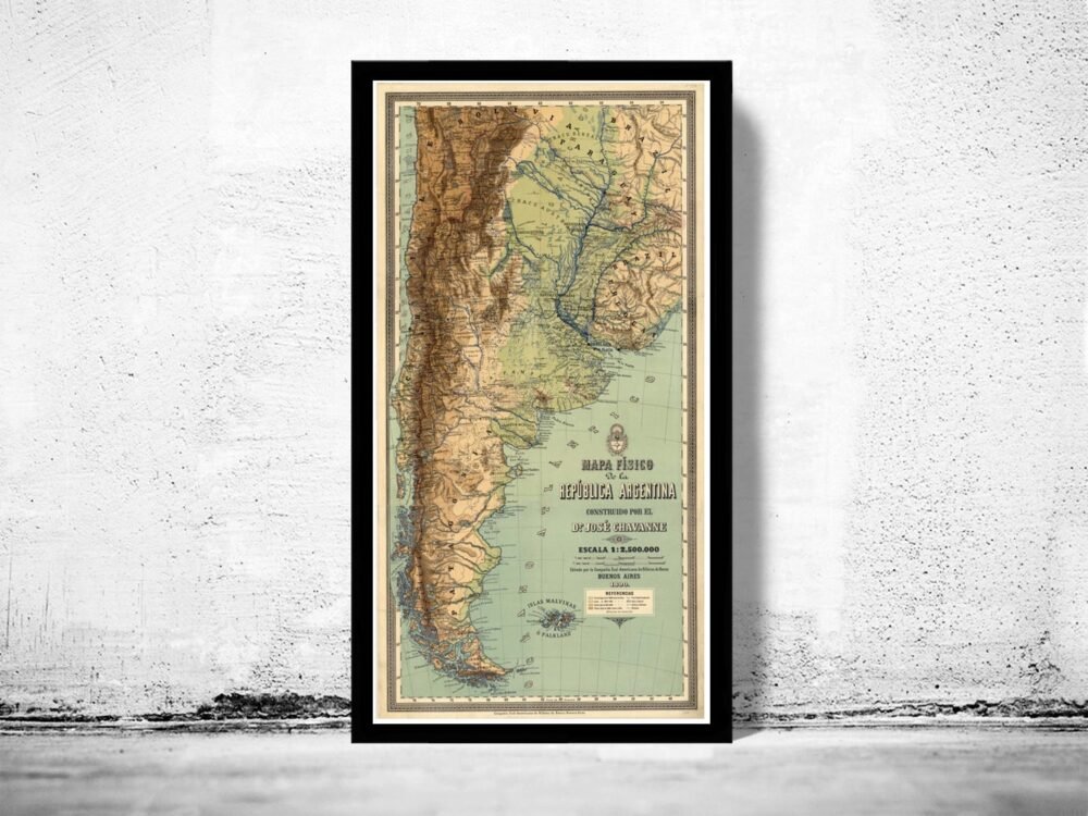 Old Map Argentina 1890 Vintage Map | Vintage Poster Wall Art Print | Wall Map Print | Old Map Print | Map Gift | Anniversary gift