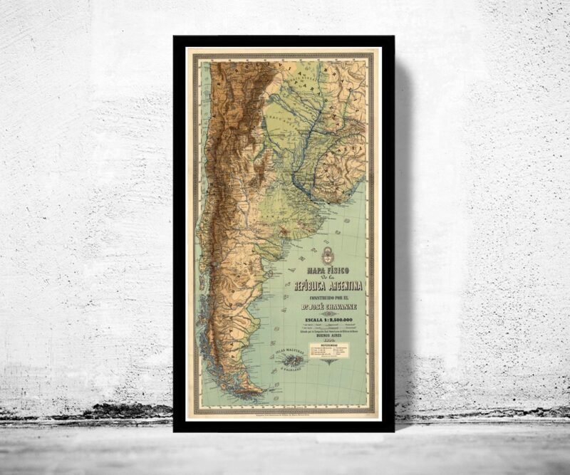 Old Map Argentina 1890 Vintage Map | Vintage Poster Wall Art Print | Wall Map Print | Old Map Print | Map Gift | Anniversary gift