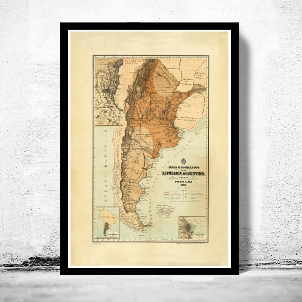 Old Map Argentina 1882 Vintage Map of Argentina | Vintage Poster Wall Art Print | Wall Map Print | Old Map Print | Map Gift