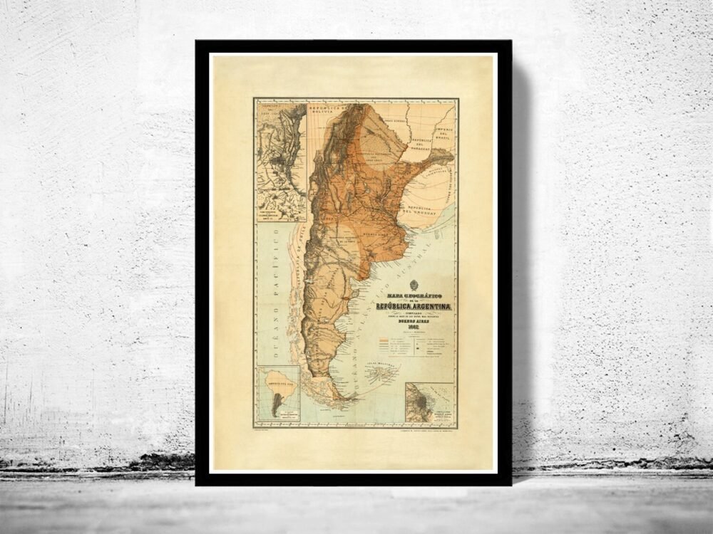 Old Map Argentina 1882 Vintage Map of Argentina | Vintage Poster Wall Art Print | Wall Map Print | Old Map Print | Map Gift