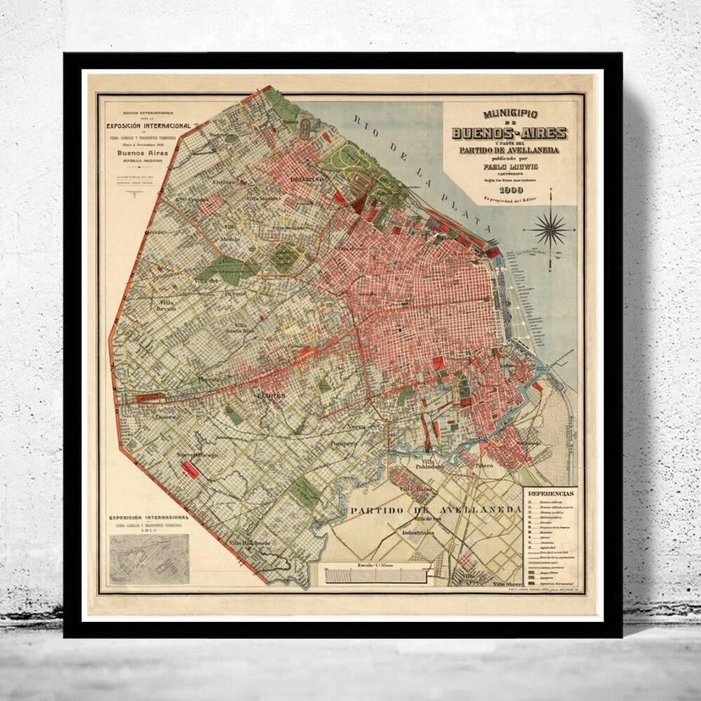 Old Map of Buenos Aires , Argentina 1909 Vintage map | Vintage Poster Wall Art Print | Wall Map Print | Old Map Print | Map Gift