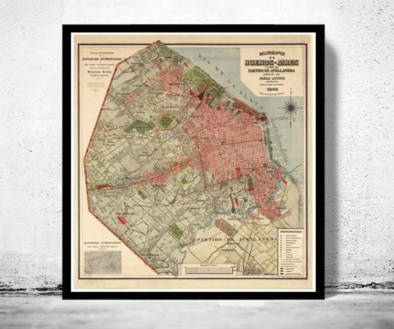 Old Map of Buenos Aires , Argentina 1909 Vintage map | Vintage Poster Wall Art Print | Wall Map Print | Old Map Print | Map Gift