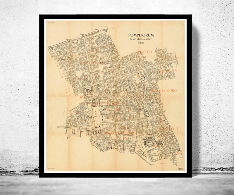 Old Map of Pompeii Italy 1909 Vintage Map | Vintage Poster Wall Art Print | Wall Map Print | Old Map Print | Map Gift | Anniversary gift