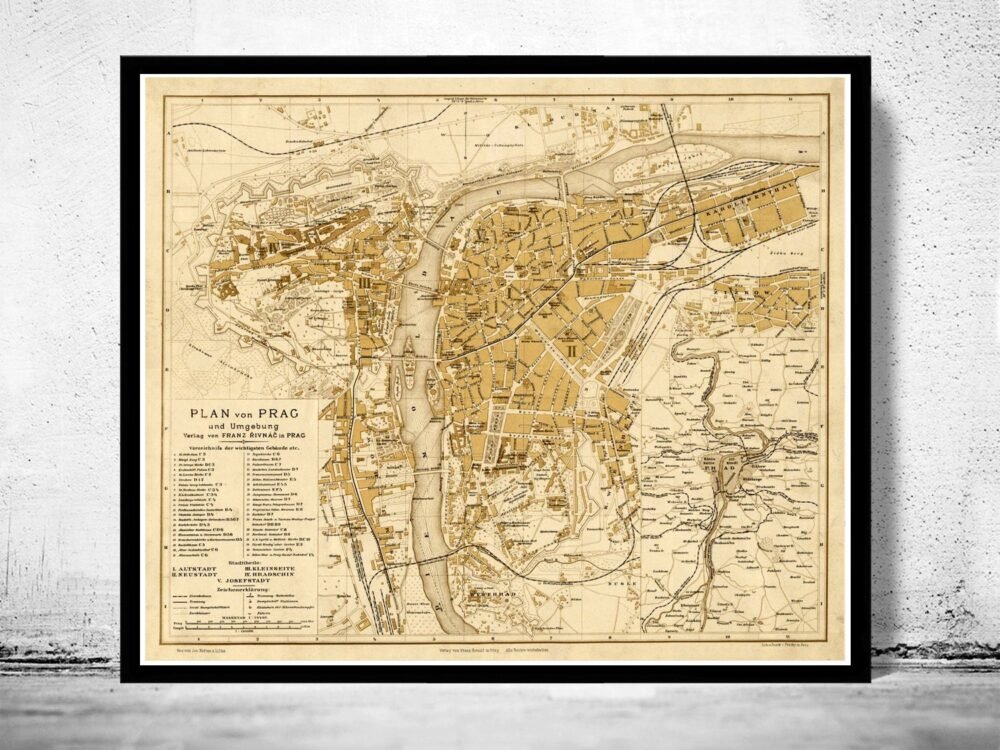 Old Map of Prague 1882 Czech Republic Vintage Map | Vintage Poster Wall Art Print | Wall Map Print | Old Map Print | Map Gift