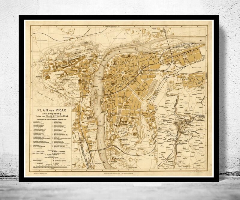 Old Map of Prague 1882 Czech Republic Vintage Map | Vintage Poster Wall Art Print | Wall Map Print | Old Map Print | Map Gift