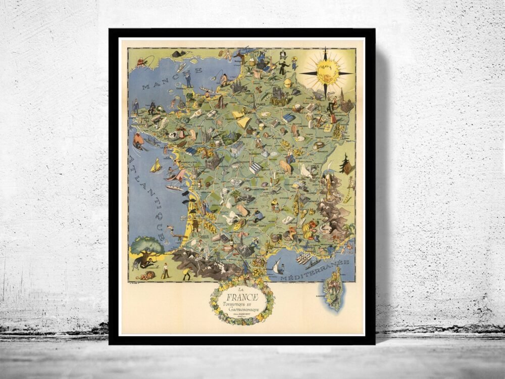 Old Map of France Gastronomy Tourism Poster Vintage Map | Vintage Poster Wall Art Print | | Map Gift | Anniversary gift | Housewarming Gift