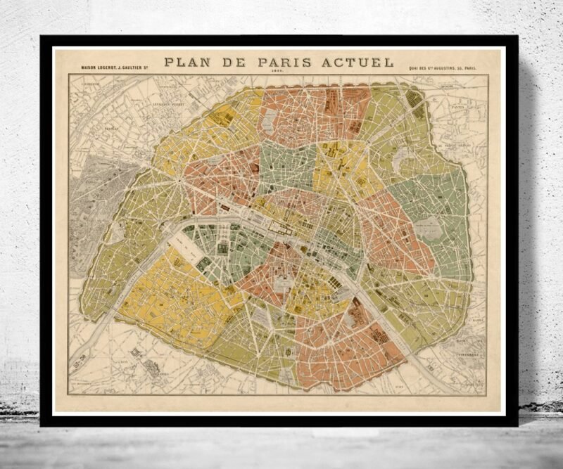 Old Map of Paris 1879 France Vintage Map of Paris | Vintage Poster Wall Art Print | Wall Map Print | Old Map Print | Map Gift