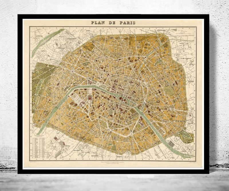 Old Map of Paris 1889 France Vintage Paris Plan | Vintage Poster Wall Art Print | Wall Map Print | Old Map Print | Map Gift