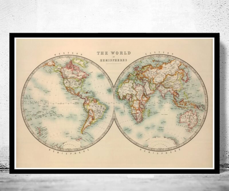 Old World Map Atlas Vintage World Map 1912 Two Hemispheres | World Map Gift World Map Print | Vintage World Map | World Map Wall Art