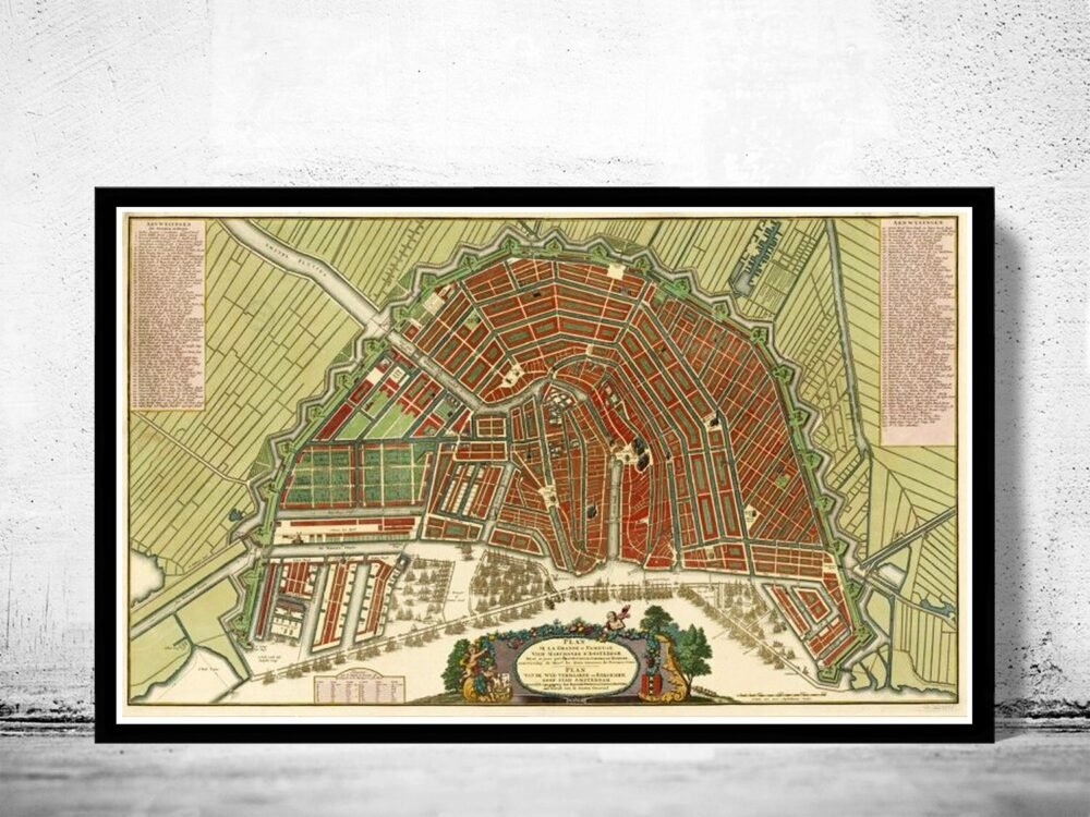 Old Map of Amsterdam Netherlands 1735 Vintage Map | Vintage Poster Wall Art Print | Wall Map Print | Old Map Print | Map Gift