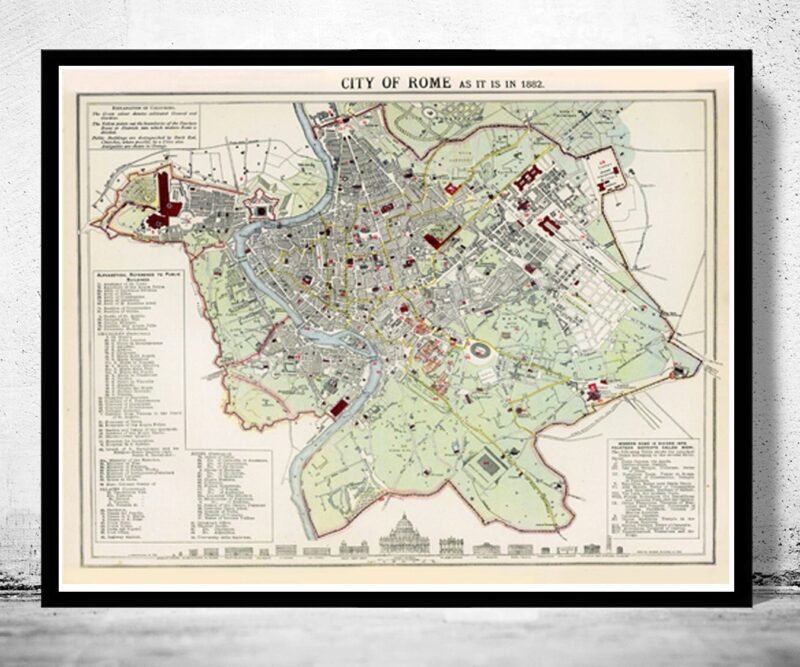 Old Map of Rome Italy 1883 Vintage Map of Rome | Vintage Poster Wall Art Print | Wall Map Print | Old Map Print | Map Gift