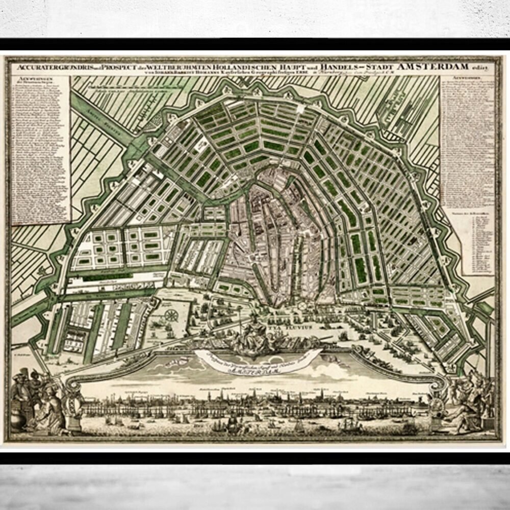 Old Map of Amsterdam Netherlands 1727 Vintage Map | Vintage Poster Wall Art Print | Wall Map Print | Old Map Print | Map Gift