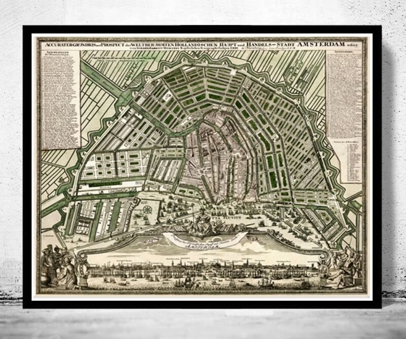 Old Map of Amsterdam Netherlands 1727 Vintage Map | Vintage Poster Wall Art Print | Wall Map Print | Old Map Print | Map Gift