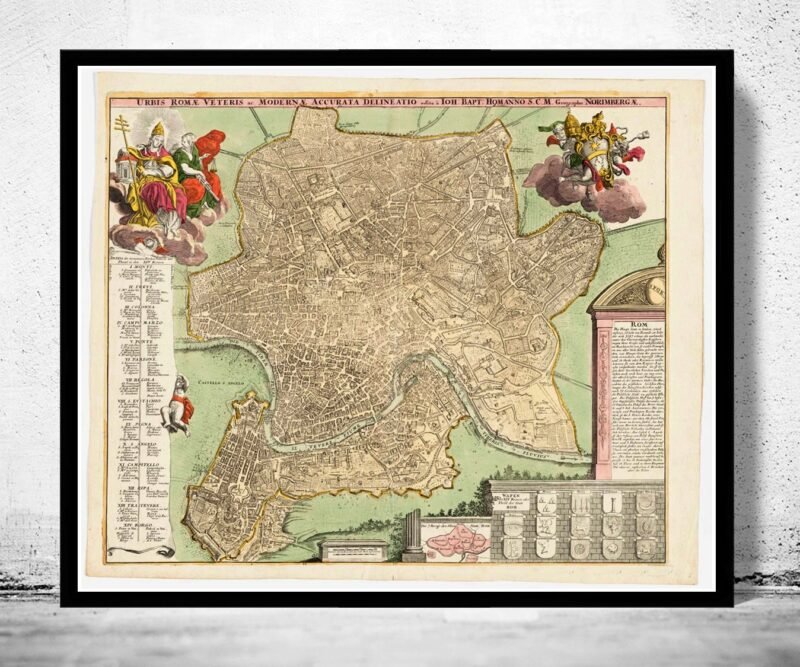 Vintage Map of Rome Roma, Italia 1715 Old Map of Rome | Vintage Poster Wall Art Print | Wall Map Print | Old Map Print | Map Gift