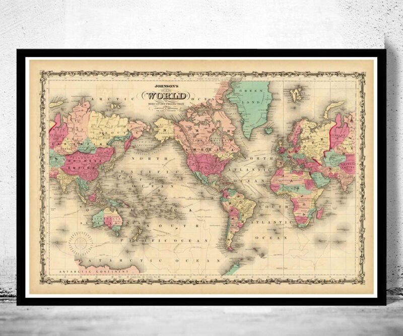 Old Map of The World 1860 Mercator Projection | World Map Gift World Map Print | Vintage World Map | World Map Wall Art | Map Gift