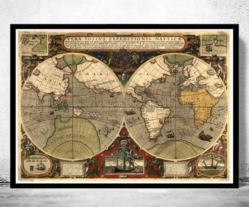 Old World Map Antique 1595 Vintage Map | World Map Gift World Map Print | Vintage World Map | World Map Wall Art | Map Gift