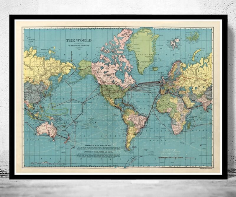 World Map Vintage Atlas 1924 Mercator projection | World Map Gift World Map Print | Vintage World Map | World Map Wall Art | Map Gift