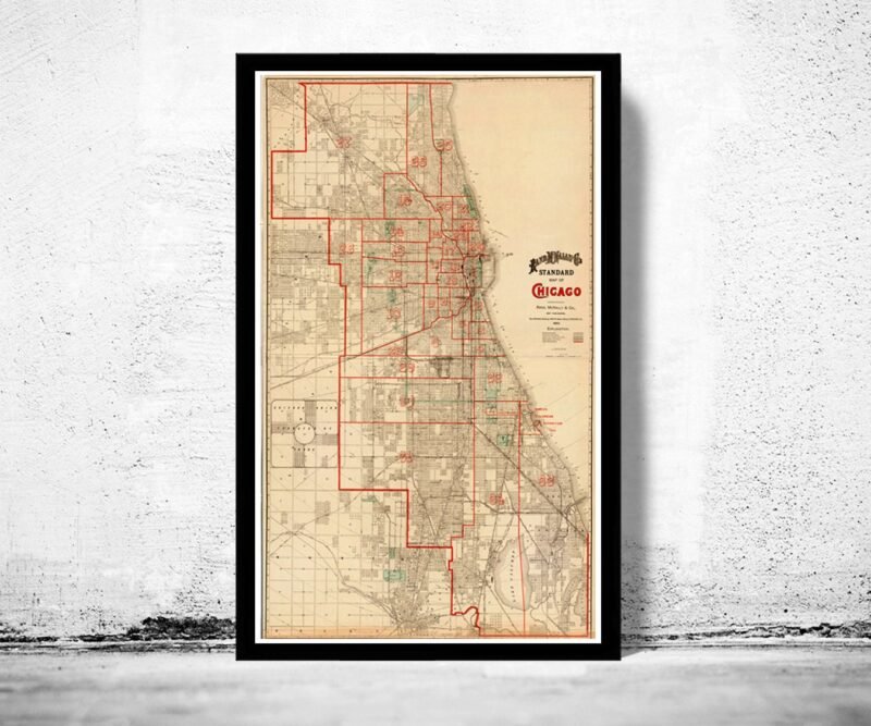 Old vintage map of Chicago 1893, United States of America | Vintage Poster Wall Art Print | Wall Map Print | Old Map Print | Map Gift