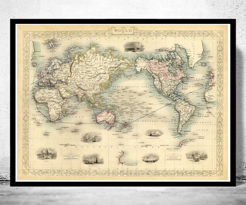 Old World Map Atlas Vintage World Map 1851 Mercator projection | World Map Gift World Map Print | Vintage World Map | World Map Wall Art