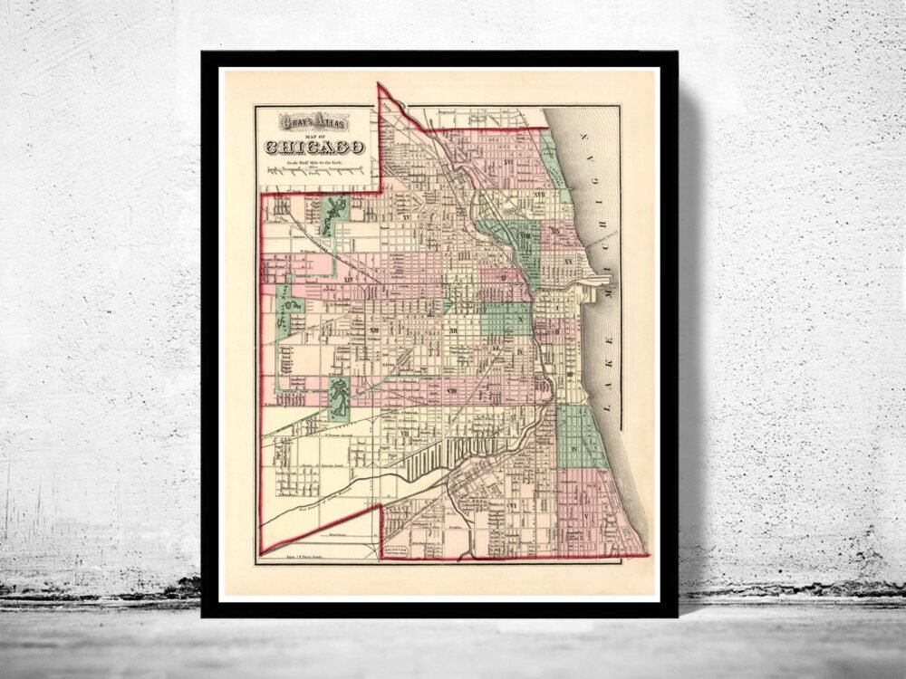 Old Map of Chicago 1874 Vintage Map | Vintage Poster Wall Art Print | Wall Map Print | Old Map Print | Map Gift | Anniversary gift