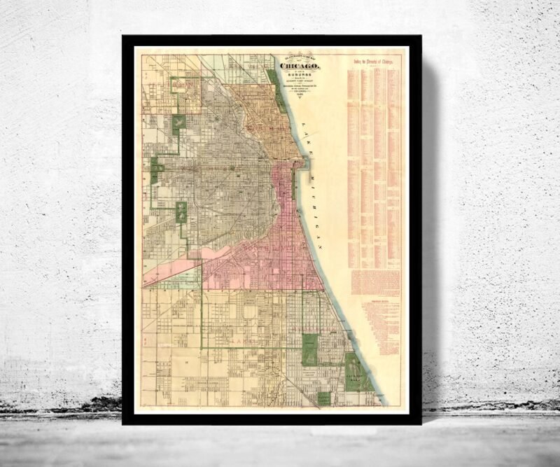 Old vintage map of Chicago 1886 Vintage Map | Vintage Poster Wall Art Print | Wall Map Print | Old Map Print | Map Gift | Anniversary gift